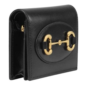 NEW GUCCI HORSEBIT 1955 BLACK LEATHER CARD CASE FOLDING WALLET W/BOX - Picture 1 of 9