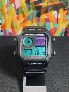 Casio World Time AE1200 personalizado morado y verde azulado - Imagen 1 de 1