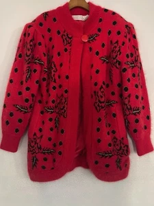 Belldini 80er Pullover Strickjacke Damen M rot Angora Lammwollmischung gefüttert künstlerisch - Bild 1 von 10
