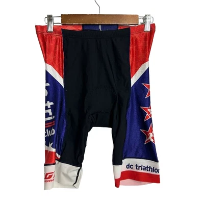 Louis Garneau Padded Cycling Shorts Mens L Black Red Blue DC Triathlon - Image 1 of 4