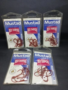 5packs Size # 1 Mustad Red Tarpon Fishing Hooks - Picture 1 of 5