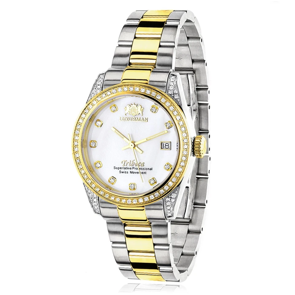 Reloj Mujer Acero Inoxidable Diamante | Luxurman Tribeca 33 mm | Esfera Blanca Foto 1 de 4