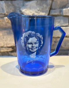 Vintage Shirley Temple 💥 Cobalt Blue 8oz Glass Pitcher Creamer 4.5" Tall - Picture 1 of 4