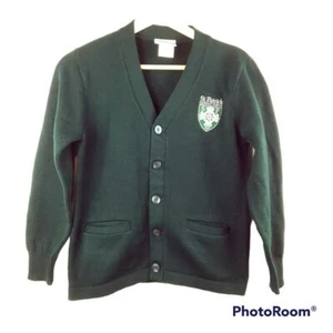 School Girl Cardigan St. Patrick Green Preppy XSP/ YM Dark Academia Vneck Patch - Picture 1 of 13