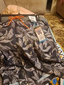 NWT Hawke & Co Men’s 2XL Tropical Leaf Print Swim Board Shorts Elastisized Waist - Picture 1 of 5