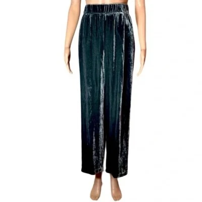 Pantalones de mujer Eileen Fisher talla grande verde mezcla de seda pierna ancha tirar al tobillo Foto 1 de 4