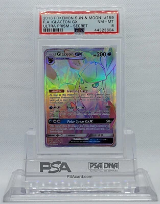 POKEMON ULTRA PRISM GLACEON GX #159 SECRET/HYPER RARE HOLO FOIL PSA 8 NM-MT #* - Image 1 of 4