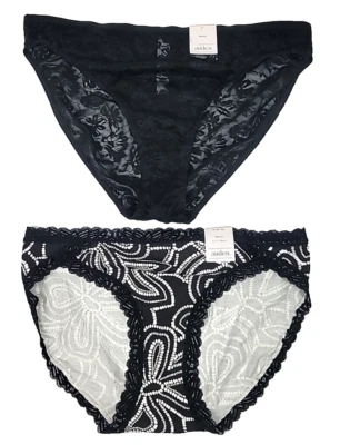 Bragas Auden Talla M Mezcla de Algodón Negro/Blanco Floral y Floral Encaje Bikinis Negros Foto 1 de 4