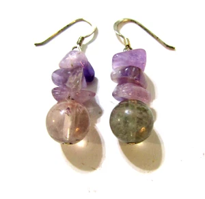 Sterling Silver Amethyst Bead Dangle Earrings 10mm 2 in - Picture 1 of 4