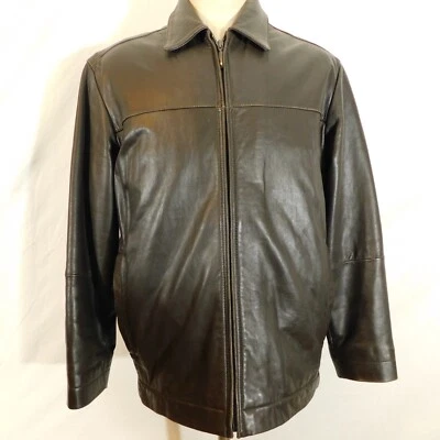 Chaqueta Bomber Claiborne Hombre Mediana Marrón Cremallera Completa Piel de Cordero Cuero Foto 1 de 4