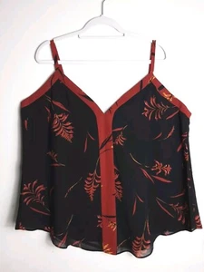 NWT City Chic Sleeveless Top Size 18 Leaf Pattern Camisole Top Black Paprika - Picture 1 of 7