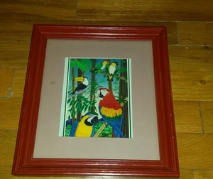 TROPICAL BIRD ART FRAMED PICTURE PRINT PARROTS SMALL NICE! - Picture 1 of 3