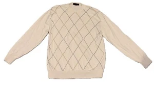 Vintage J. Ferrar Mens Cream Argyle Diamond Crew Neck Sweater Large Long Sleeve - Picture 1 of 4