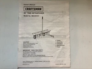 Craftsman 40” Tine Dethatcher Owner’s Manual For Model 486.243151 - Picture 1 of 1