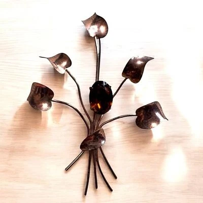 Broche De Colección Años 40 Esterlina Por Jordan Aspecto Oro Rosa con Raíz Ahumada Cerveza Cuarzo Piedra Foto 1 de 4