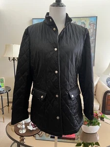 NWOT Dana Buchman Black Snap Front Quilted Jacket Size L Animal Print Interior - Picture 1 of 6
