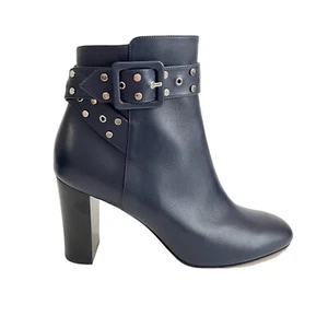 Jimmy Choo Hallie Leather Ankle Boots Size 39 Blue Silver Studded Buckle Zip - Picture 1 of 12