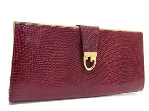 Auth used OLD Gucci Pouch clutch bag chain ✖ 2703 bordeaux  embossing Leather