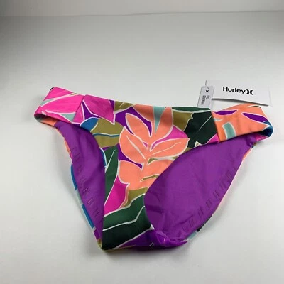 Hurley Max Isla Full Tab Side Bottoms Women's XS Violet Floral Swim Beach Bikini - Image 1 of 4
