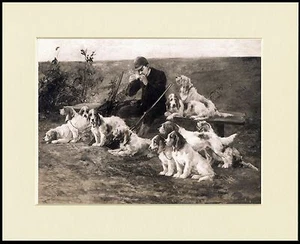 PETIT BASSET GRIFFON VENDEEN HUNTSMAN AND DOGS  DOG PRINT MOUNTED READY TO FRAME - Picture 1 of 1