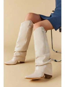 getrich25Mishansha 2024 Women Knee High Boots Western Cowboy Boots Chunky Heeled - Picture 1 of 30