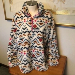 Eddie Bauer Women's XL Multi Color Teddy Sherpa Faux Fur 1/4 zip Pullover Jacket - Picture 1 of 16