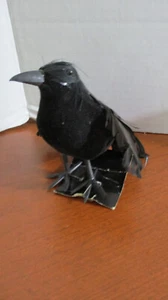 BLACK CROW / RAVEN with REAL FEATHERS Halloween Prop - Picture 1 of 3