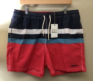 NEW Barbour Men's Swim Beach Shorts Trunks XXL 2XL Lined Striped Red Blue White - Picture 1 of 6