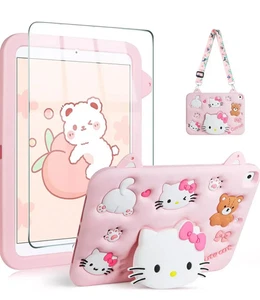 Kids iPad 6th 5th Gen 9.7" Case, Hello Kitty Stand, Strap, Screen Protector Set - Picture 1 of 7