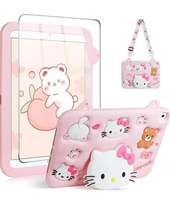 Kids iPad 6th 5th Gen 9.7" Case, Hello Kitty Stand, Strap, Screen Protector Set - Image 1 of 4