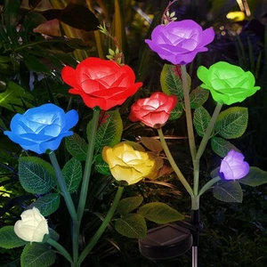 2 Pack Solar Garden Outdoor Pathway Yard Decor Lights For Waterproof 8 Rose - Picture 1 of 7