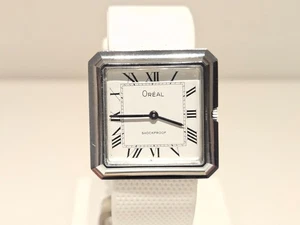 VINTAGE RARE SWISS CHROME SQUARE MEN'S 32mm MECHANICAL WATCH "OREAL" 17 J. - Picture 1 of 13