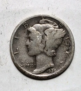 Moneda de diez centavos Mercury 1924-P cruda fina (detalles) - Imagen 1 de 4