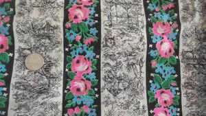 Vintage Baumwollstoff blau, rosa Blumen malerische Streifen 1 Yd/43" - Bild 1 von 2