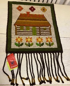 Tappeto polacco tessuto a mano capanna di tronchi decorazione fiori parete appendiabiti runner arte popolare 20x33 - Foto 1 di 6