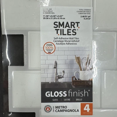 Smart Tiles Metro Campagnola White Vinyl Peel & Stick Tiles 4 PCS SM1100G-04-QG - Image 1 of 2