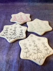 Set Of 4 Temptations Tara Coasters Seasonal Winter Frosty Forest Trees Snowflake - Picture 1 of 6