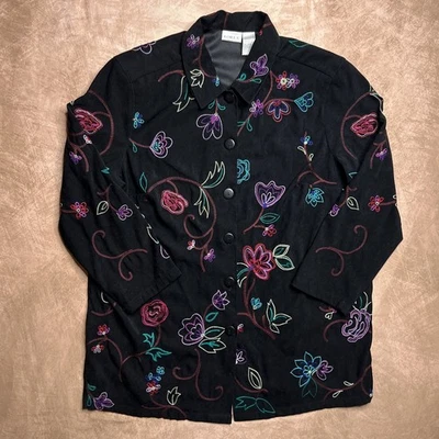 Chaqueta Koret Vintage Años 90 Floral Bordada Abotonada Negra Multicolor Boho  Foto 1 de 4
