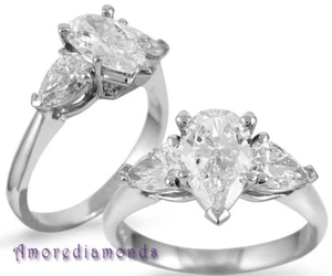 3 ct EGL F SI Natürlicher Birnenform Diamant 3 Steine Verlobungsring Platin - Bild 1 von 1