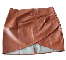 Faux Leather Mini Skirt Slim Fitted Wrap Ruched High Waist Bodycon Short Faux...