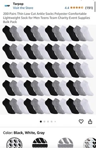 200 Pairs Thin Low Cut Ankle Socks Bulk for Women Men Unisex Cotton Breathable - Picture 1 of 8