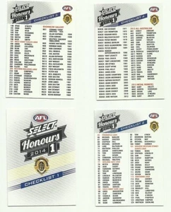 2014 AFL SELECT HONOURS COMMON CHECKLIST SET 4 CARDS - Picture 1 of 1