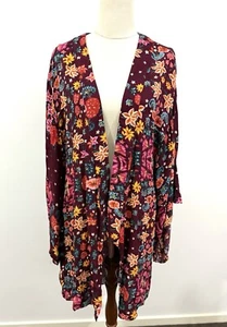 Jaase Kimono Jackets Size M Burgundy Maroon Floral Boho - Picture 1 of 8
