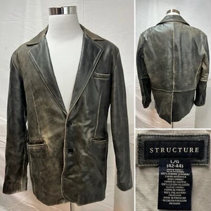 Vintage Structure Men's Large 100% Genuine Leather 2-Button Blazer Jacket Coat - Picture 1 of 6