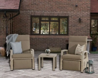 Camilla Reclining Bistro Set with Footrests  - Natural / Cappuccino - Image 1 of 4