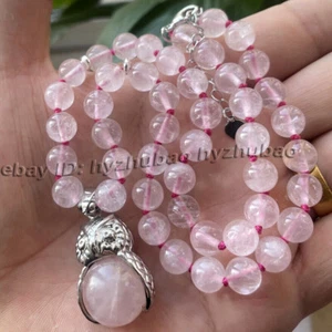 6-10mm Round Pink Crystal Gem Healing Energy Beads 20x30mm Owl Pendant Necklace - Picture 1 of 5