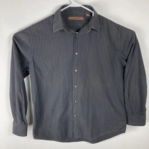 Perry Ellis Long Sleeve Button Down Shirt Mens Size Large Black/Grey Stripes - Picture 1 of 11
