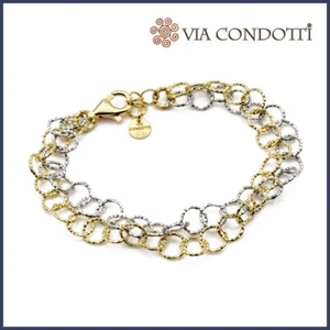 925 Silber Armband Kette Kreise zweifarbig vergoldet rhodiniert Diamant - Bild 1 von 7