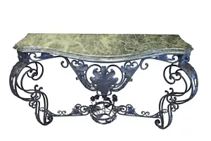 Antique French Scrolled Wrought Iron Marble Console Table Entry Sideboard 66" - Picture 1 of 13