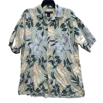 Statements Hawaiian Shirt Linen Rayon Short Sleeve VTG LARGE  Button - Image 1 of 4